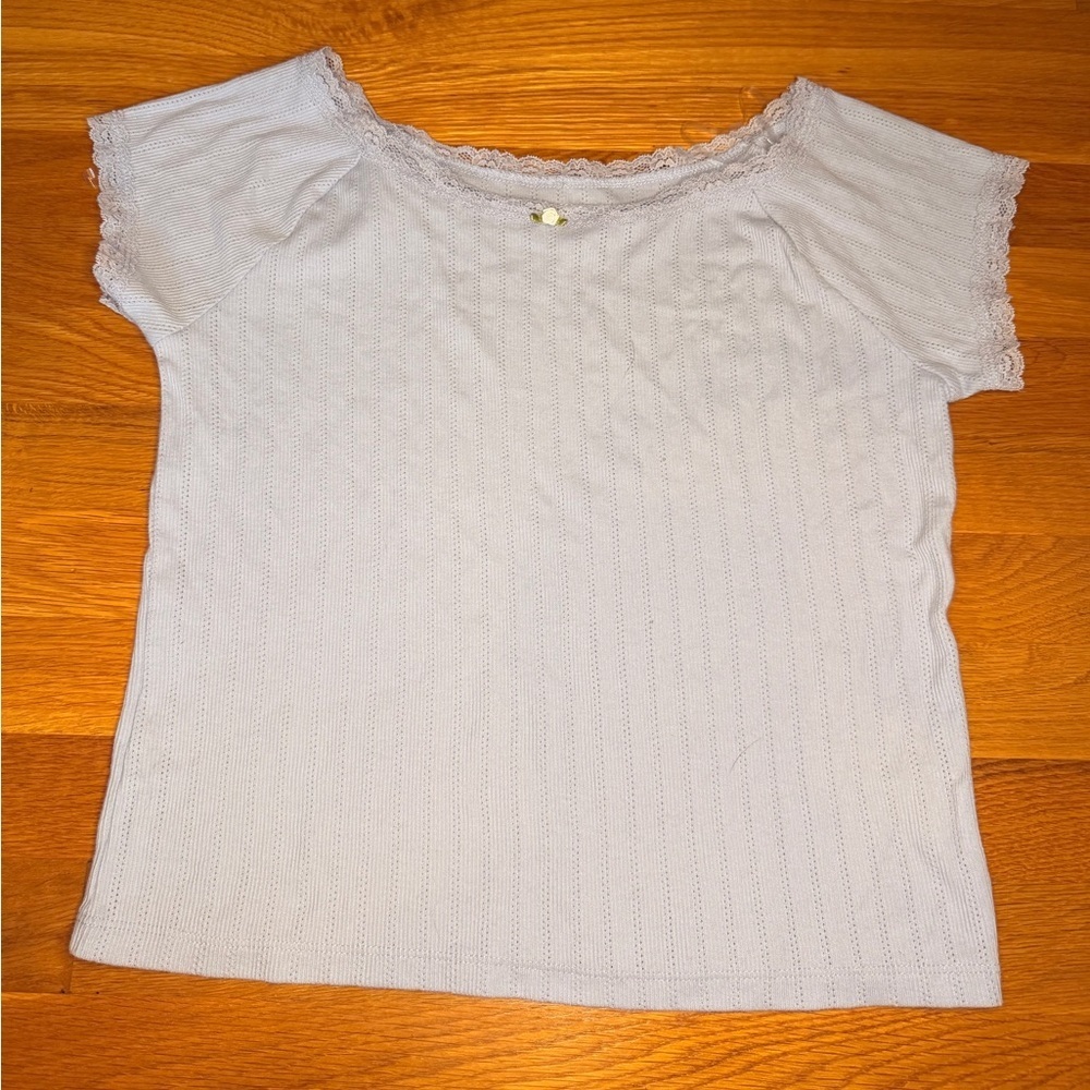 Aeropostale Seriously Soft Lace Trim Tee Blue Shrunken Tee Women’s Large